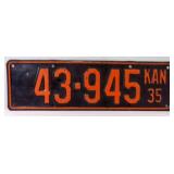 1935 Orange & Black License Plate Number 43-945 KS