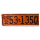 1932 Orange & Black License Plate Number 53-1350