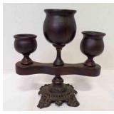 Cigar & Match Holder - Wood w/Cast Ornate Base