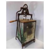 OLD Cast Iron Hand Crank Butter Churn w/Wood
