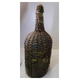 OLD Wicker Wrapped Glass Demijohn Wine Bottle
