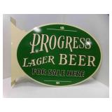 Progress Lager Beer Double Sided Flange Sign Oval