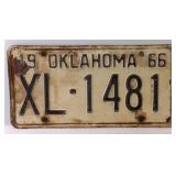 1966 Oklahoma White & Black License Plate No.