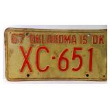 1967 Oklahoma White & Red License Plate No. XC-651