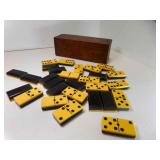 OLD Celluloid Dominoes in Original Oak Box & Label