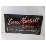 Vintage Van Merritt Beer Sign Under Glass Black