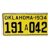 1934 Oklahoma Yellow & Black License Plate No.