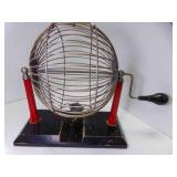 Vintage Bingo Ball Cage Black Wood Base w/Red