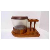 Fairfax Wood Humidor Glass Tobacco Jar w/4 Pipe