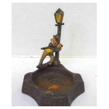 OLD Cast Iron Drunk Hobo Holding Lamppost Ashtray