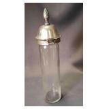 OLD Tall Thin Olive Jar w/Metal Pine cone Lid