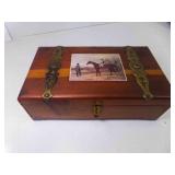 OLD Cedar Keepsake or Memory Box w/Horse Scene &