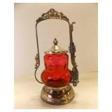 Victorian Sliver Plate Pickle Castor Cranberry