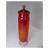 Vintage Red Glass Apothecary Jar Gold Knob on Top