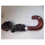 Vintage Compact Umbrella w/Carved Crook Handle