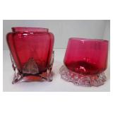 Old Hand Blown Cranberry Glass Containers