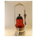 Victorian Sliver Plate Pickle Castor Cranberry