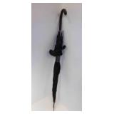 Vintage Black Umbrella w/Carved Wooden Handle