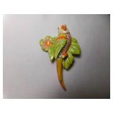 Vintage Multi Color Enameled Parrot Brooch - No