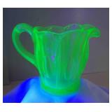 O Green Glow Uranium Glass Creamer Pitcher