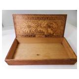 Antique Wood Box Pyrography Burned Design