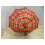 Mid Century Umbrella Parasol w/Red Plaid Canopy