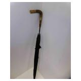 Antique Black Umbrella Canopy w/Fancy Horn Handle