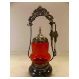 Victorian Sliver Plate Pickle Castor Red Glass