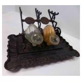 1879 Cast Iron Inkwell Stand - Inkwells are "Snail