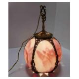 Antique Slag Glass Lamp Pink Purple Panels Ornate