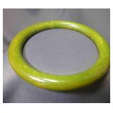 Green w/Yellow Swirl Bakelite Bangle Bracelet