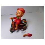 Vintage Wind-up Tin And Celluloid Boy On Tricycle