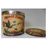 Vintage Orange Flower Cigar Tin w/Tin Cover Lid