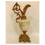 Victorian Wave Crest Glass Ewer w/Ornate Brass