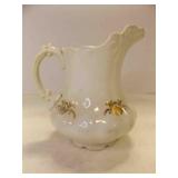 Vintage Ceramic White Pitcher w/Gold Designs &