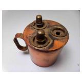 Small Copper Hand Held Oil Lamp w/Three Wicks
