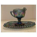 2 pc Blue Iridescent Indiana Glass Harvest