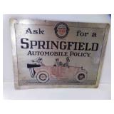 Vintage Metal Advertisement Sign Springfield Fire