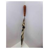 Vintage Black & White Umbrella w/Wooden Handle