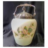 Antique Victorian Hand Painted Milk Glass Biscuit
