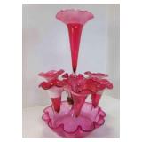 Victorian Cranberry Glass Centerpiece Vase w/7