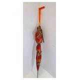 Mid Century Umbrella Parasol w/Red Plaid Canopy