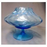 Vintage Italian Empoli Blue Optic Glass Pedestal