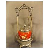 Victorian Sliver Plate Pickle Castor w/Cranberry