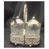 Vintage Silver - Plated Pressed Glass Double Caddy