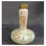 Pink Opaline Glass Hand Painted Enamel Floral Wave