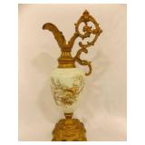 Victorian Wave Crest Glass Ewer w/Ornate Brass