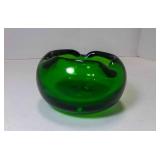 Vintage Mid- Century Modern Green Glass Ashtray