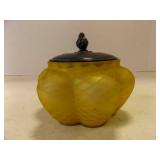 Victorian Yellow Satin Glass Jar w/Diamond Cut