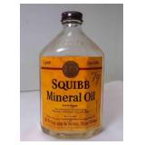 Vintage Glass Bottle of Squibb Mineral Oil 1 Pint